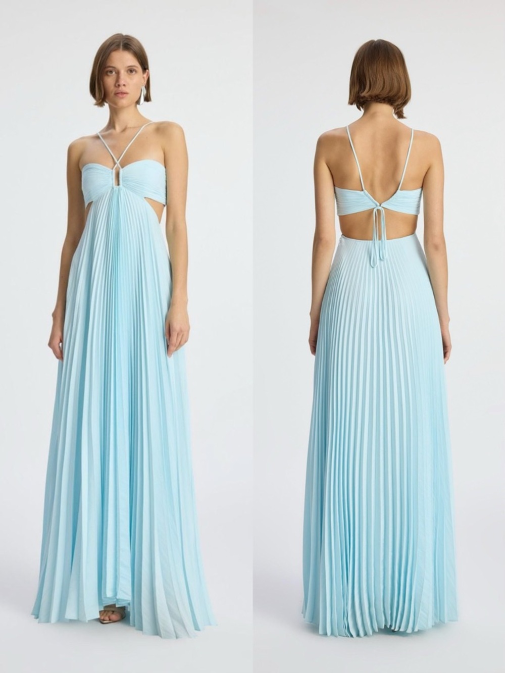 A.L.C. Light Blue Pleated Maxi Dress with Cutout Back